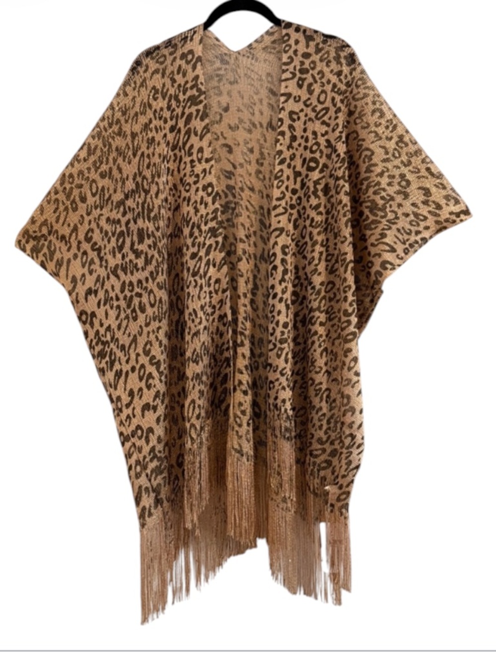 Bon Voyage Leopard Print Fringed Shawl Open Front Komono OS NWT